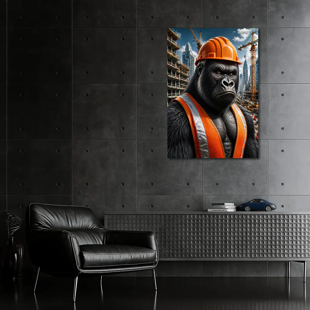 Gorilla Construction Worker City Building Site – Wall Art