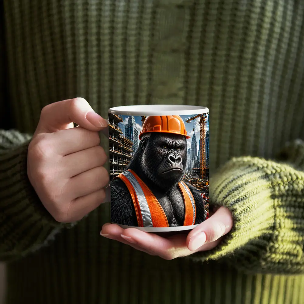 Gorilla Construction Worker City Building Site – Mugs