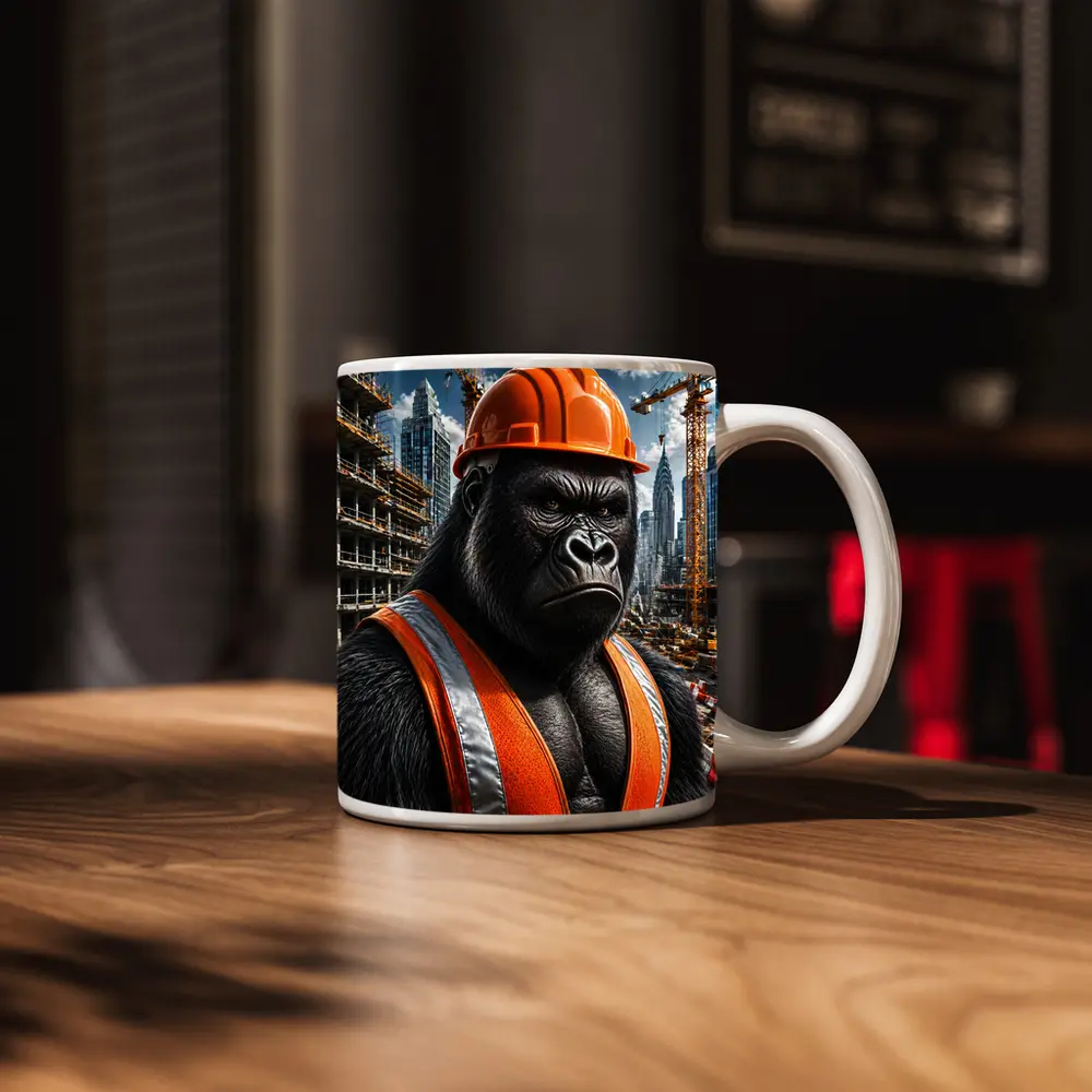Gorilla Construction Worker City Building Site – Mugs