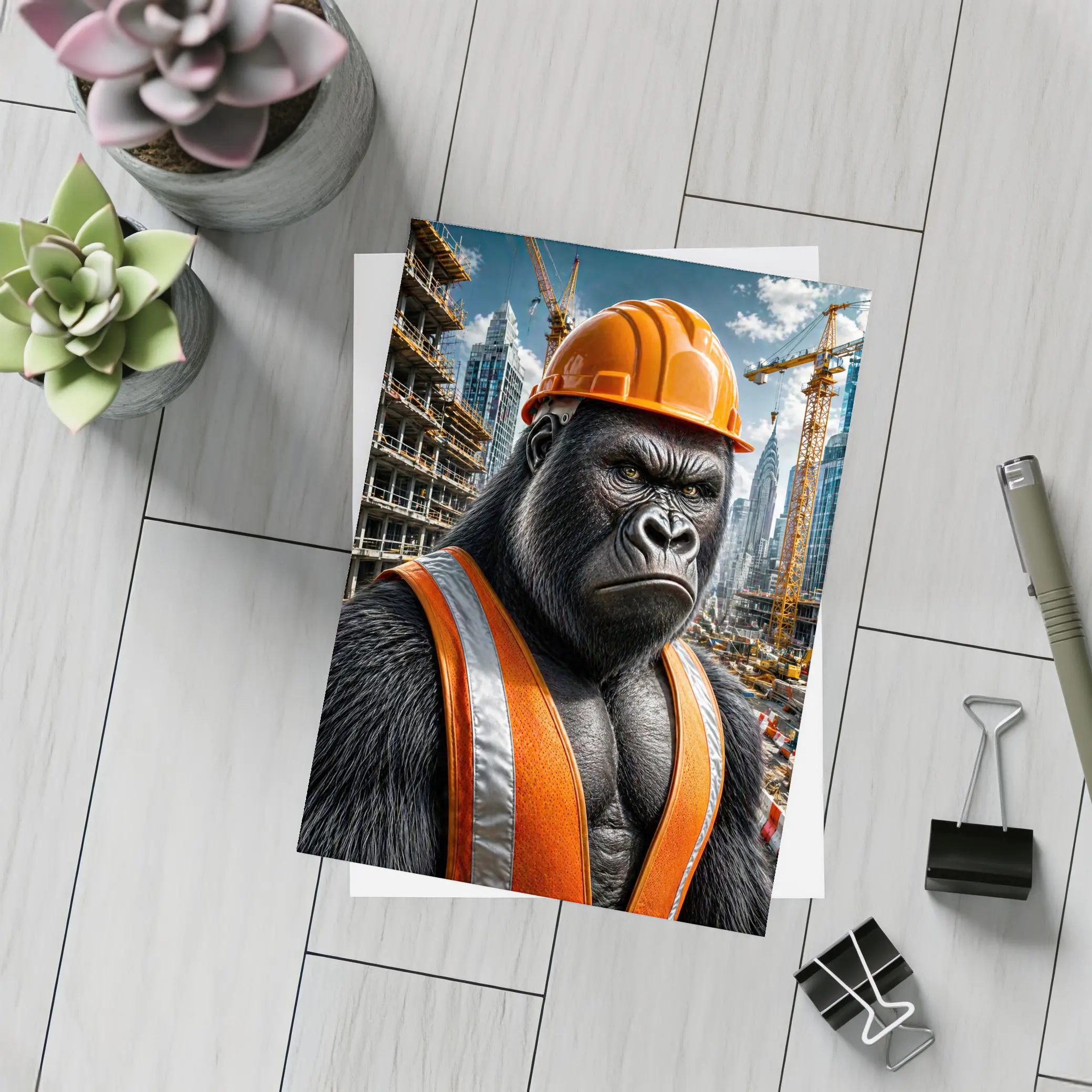 Gorilla Construction Worker City Building Site – Postcards