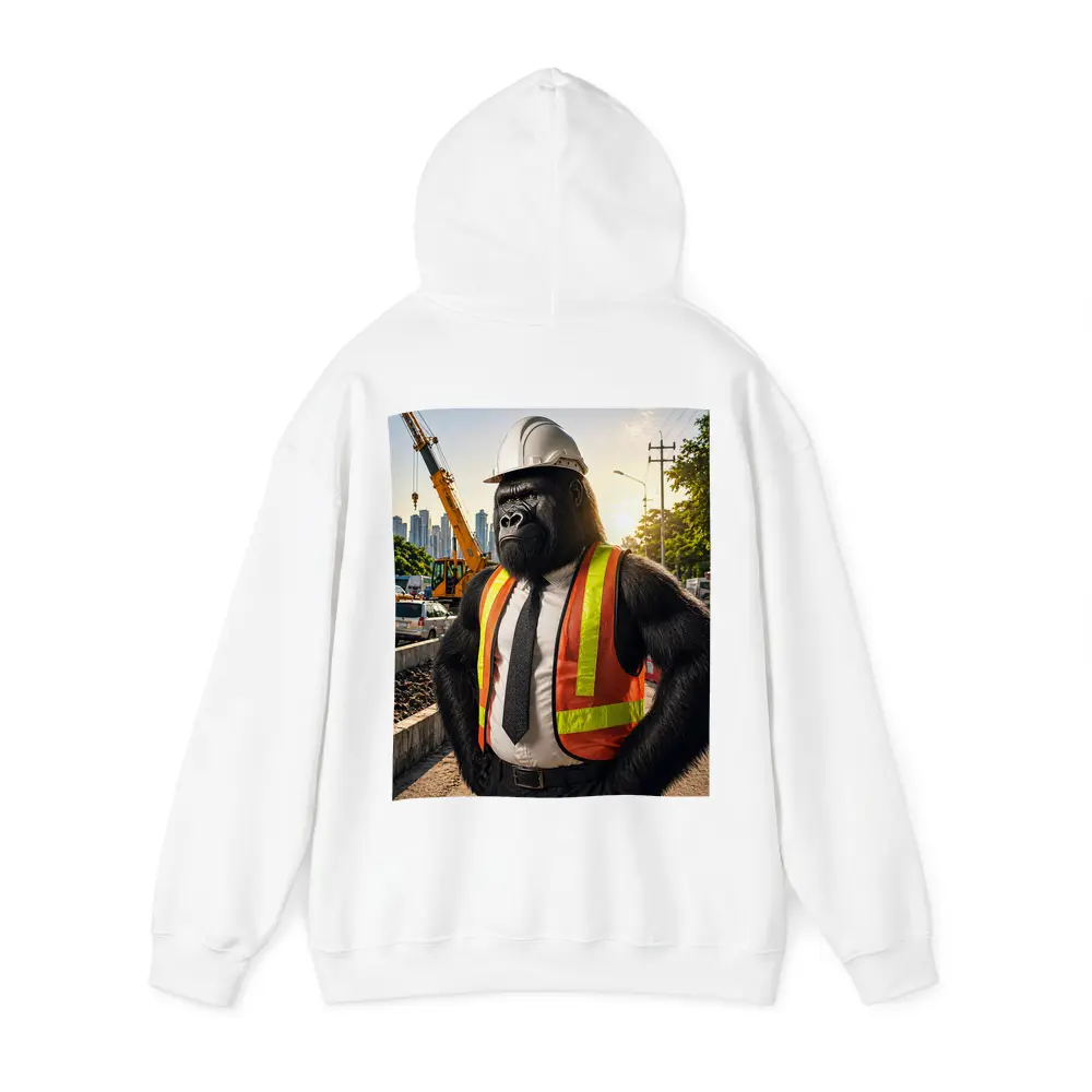Gorilla Construction Worker Urban City Background – Hoodies
