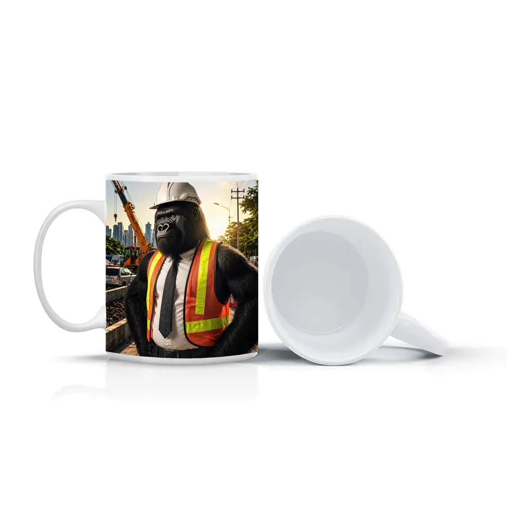 Gorilla Construction Worker Urban City Background – Mugs