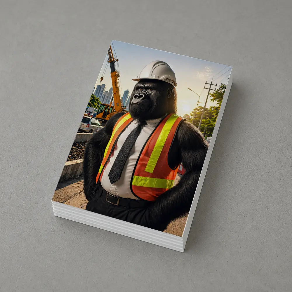 Gorilla Construction Worker Urban City Background – Postcards