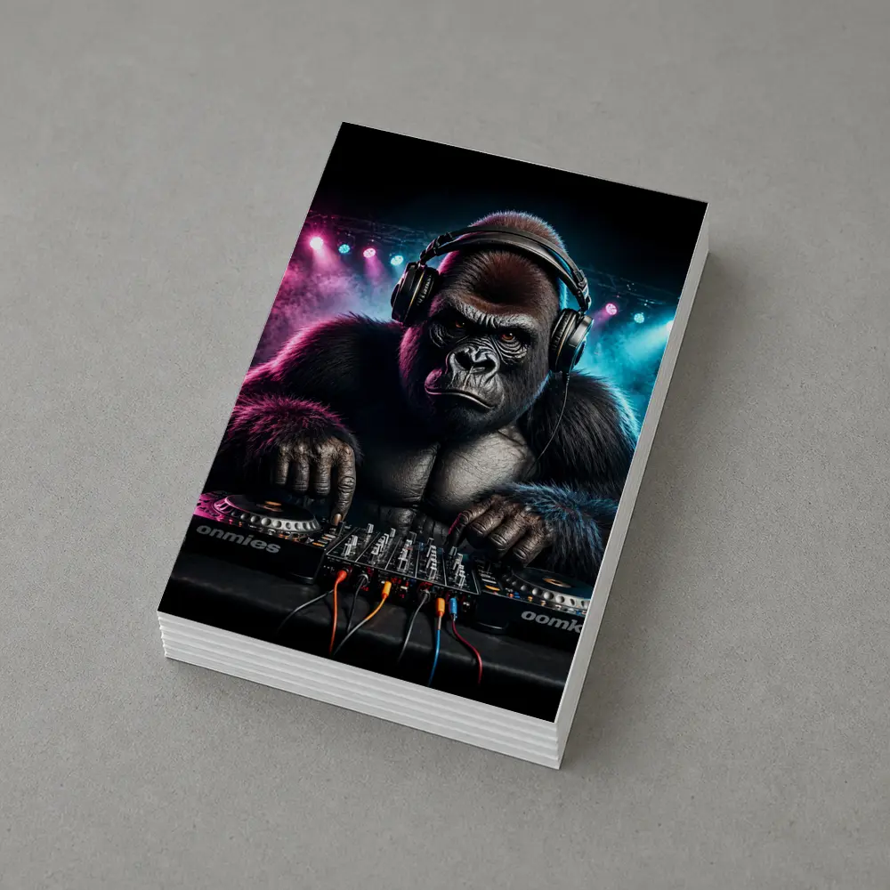 Gorilla DJ Spinning Decks Neon Club – Postcards