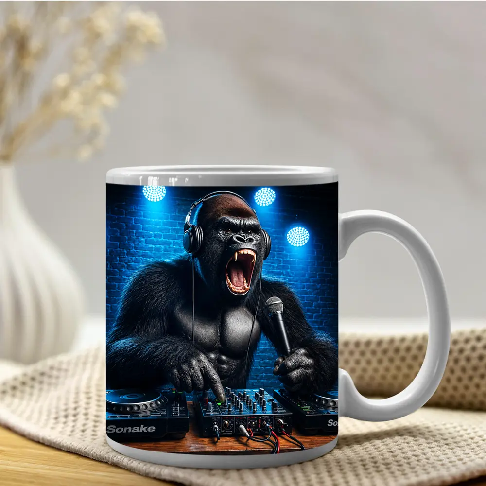 Gorilla DJ Roaring At Neon Club Stage – Mugs
