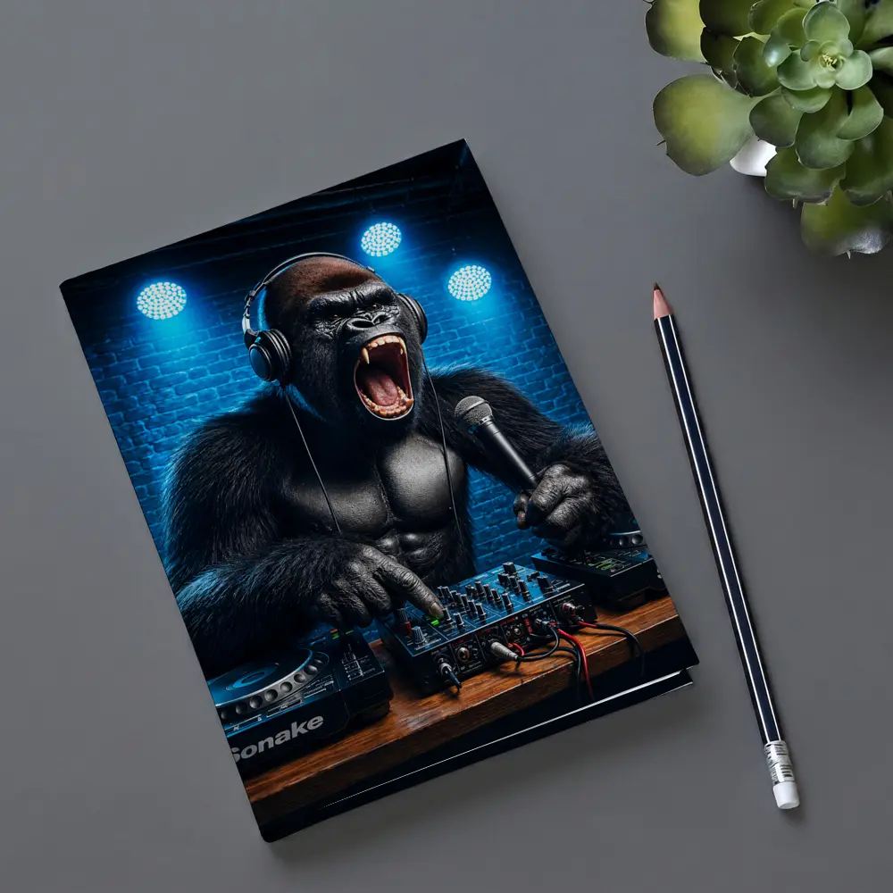 Gorilla DJ Roaring At Neon Club Stage – Notebooks