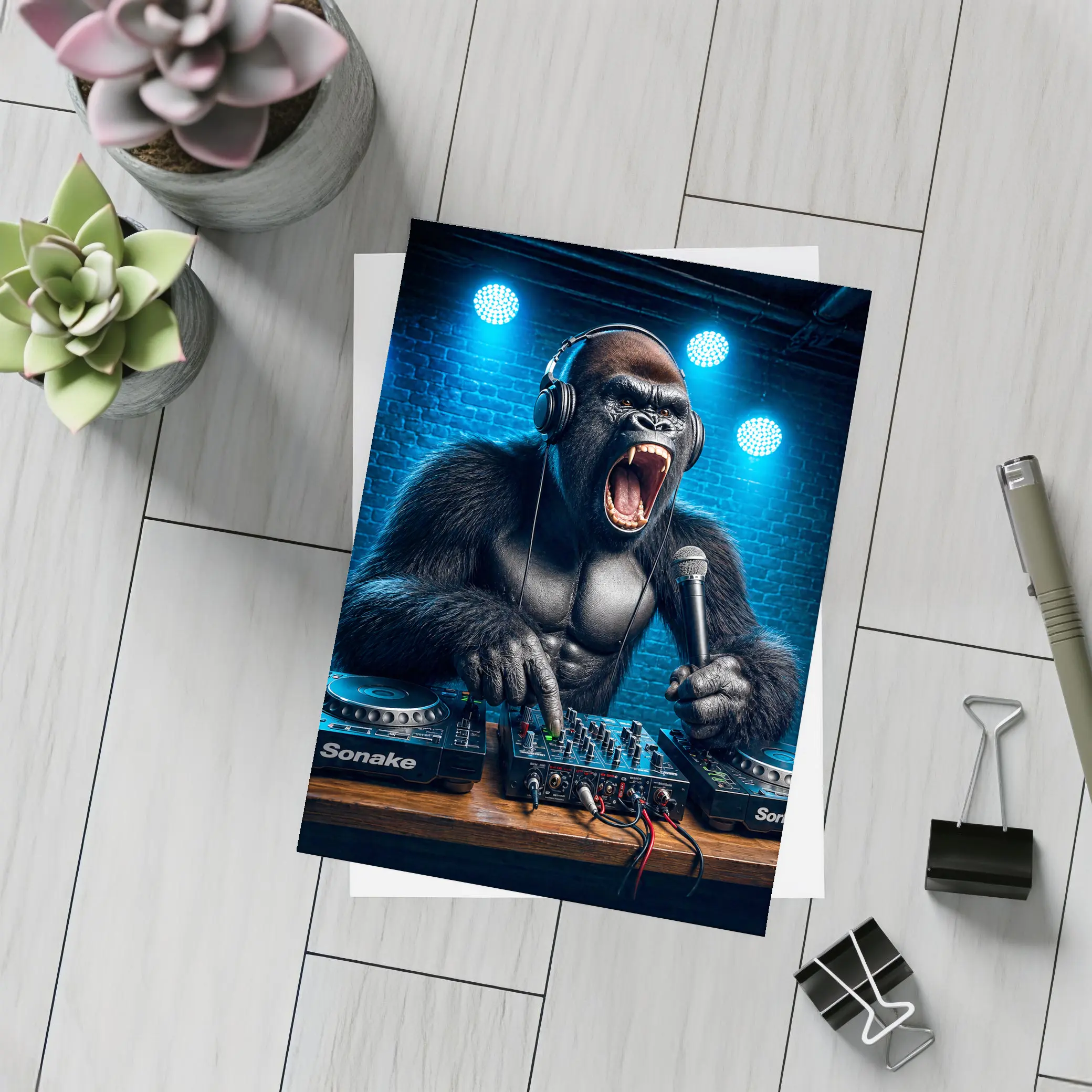Gorilla DJ Roaring At Neon Club Stage – Postcards