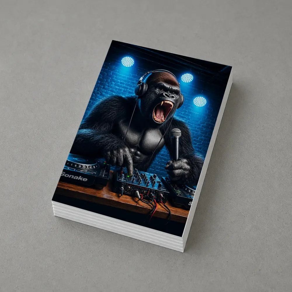 Gorilla DJ Roaring At Neon Club Stage – Postcards
