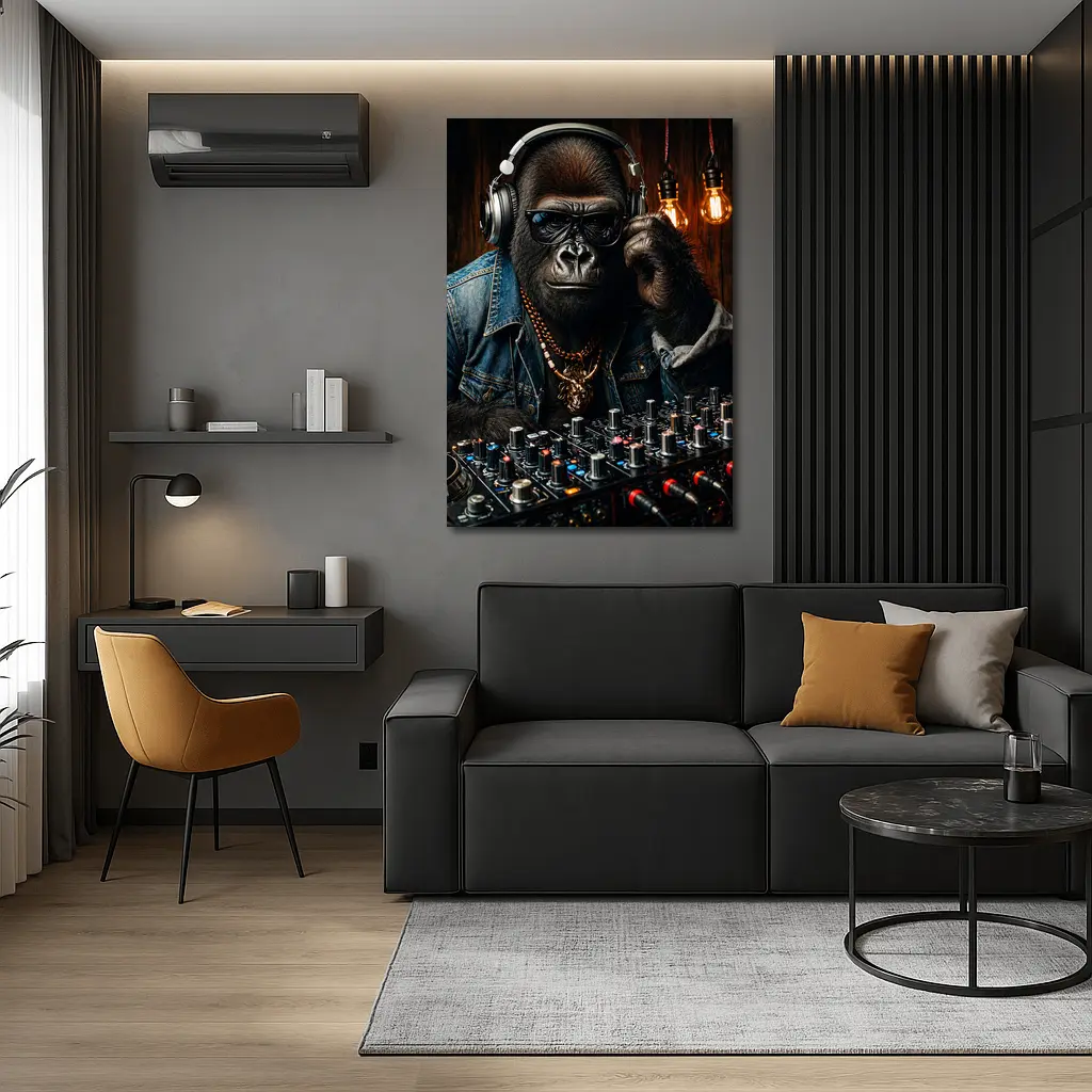 Gorilla DJ Wearing Sunglasses Gold Chain – Wall Art