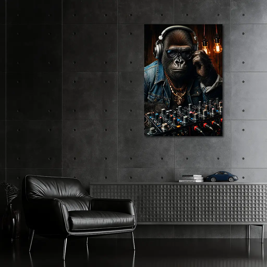 Gorilla DJ Wearing Sunglasses Gold Chain – Wall Art