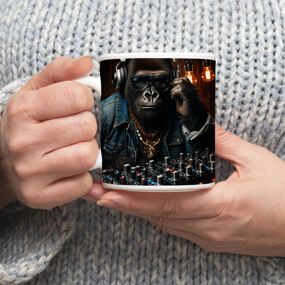Gorilla DJ Wearing Sunglasses Gold Chain – Mugs