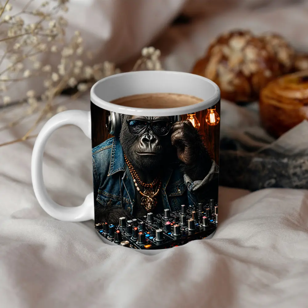 Gorilla DJ Wearing Sunglasses Gold Chain – Mugs