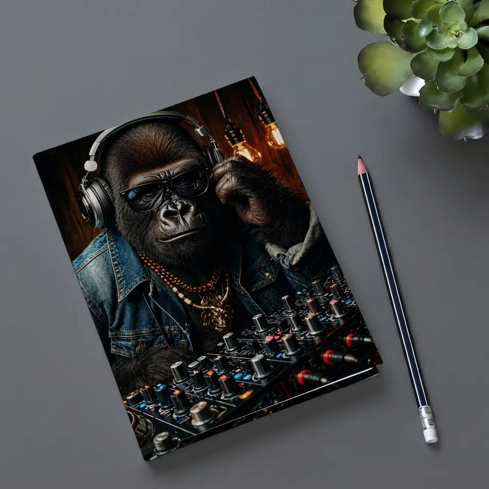 Gorilla DJ Wearing Sunglasses Gold Chain – Notebooks