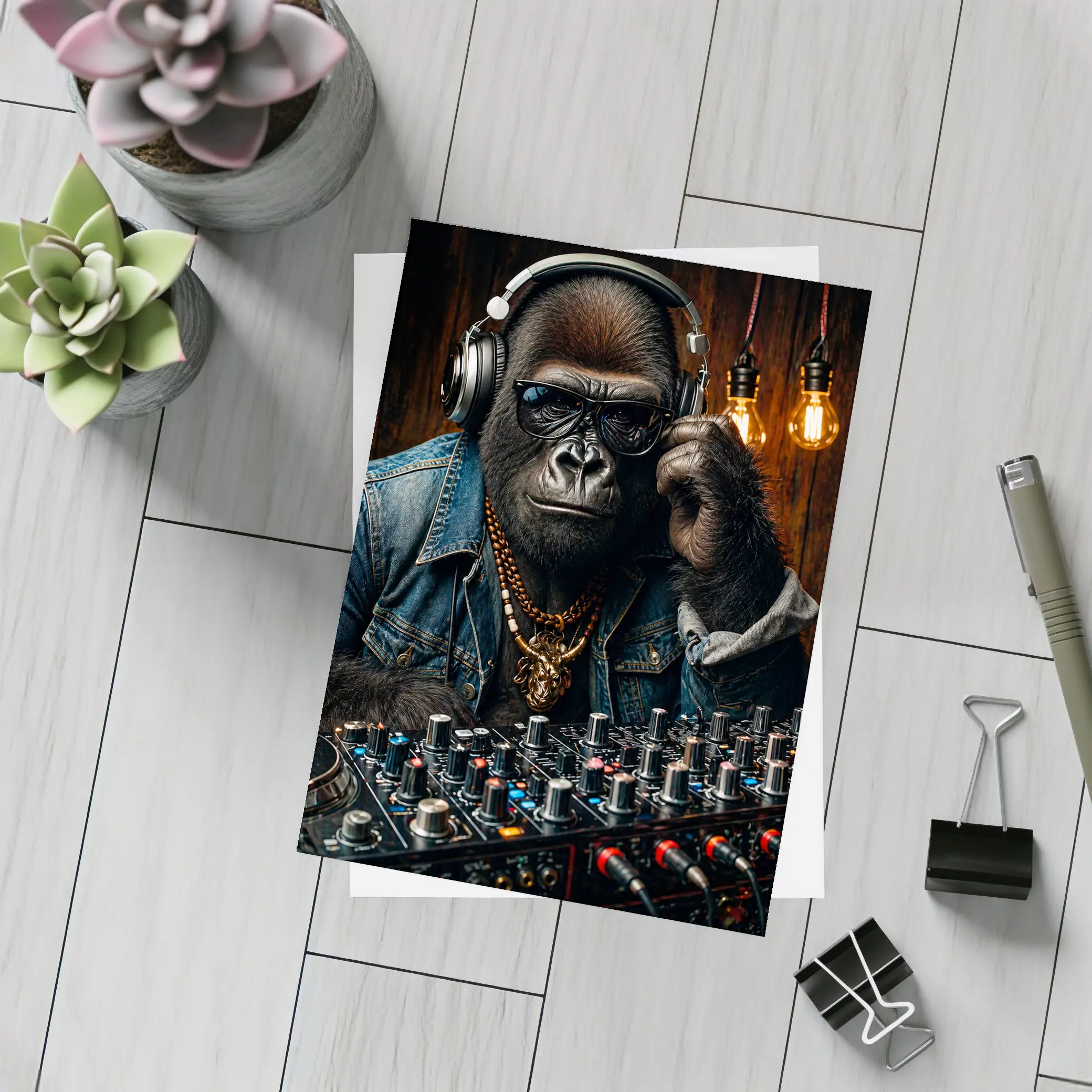 Gorilla DJ Wearing Sunglasses Gold Chain – Postcards