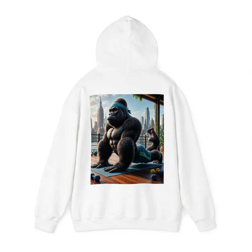 Gorilla Doing Yoga City Skyline Background – Hoodies