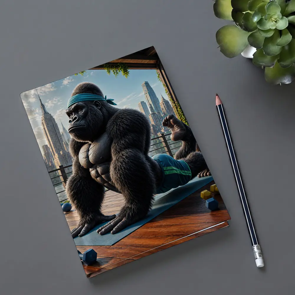 Gorilla Doing Yoga City Skyline Background – Notebooks