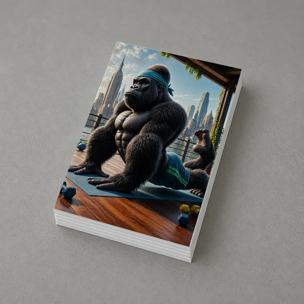 Gorilla Doing Yoga City Skyline Background – Postcards
