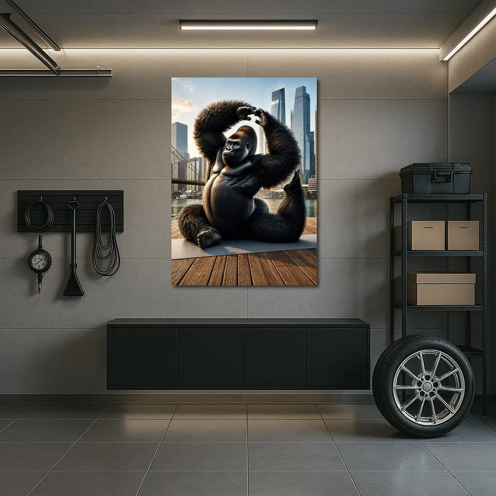Gorilla Doing Yoga City Skyline – Wall Art