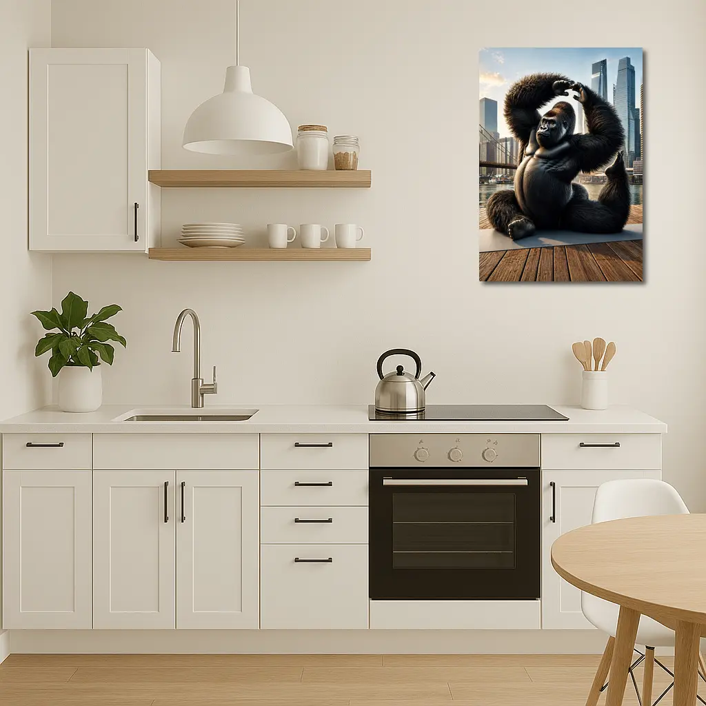 Gorilla Doing Yoga City Skyline – Wall Art