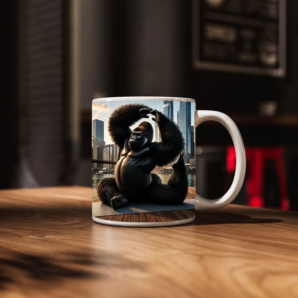 Gorilla Doing Yoga City Skyline – Mugs