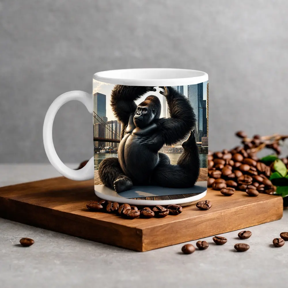 Gorilla Doing Yoga City Skyline – Mugs