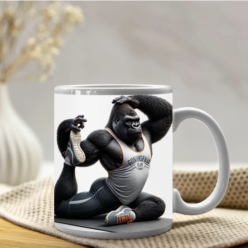 Gorilla Doing Yoga Stretch Fitness Art – Mugs