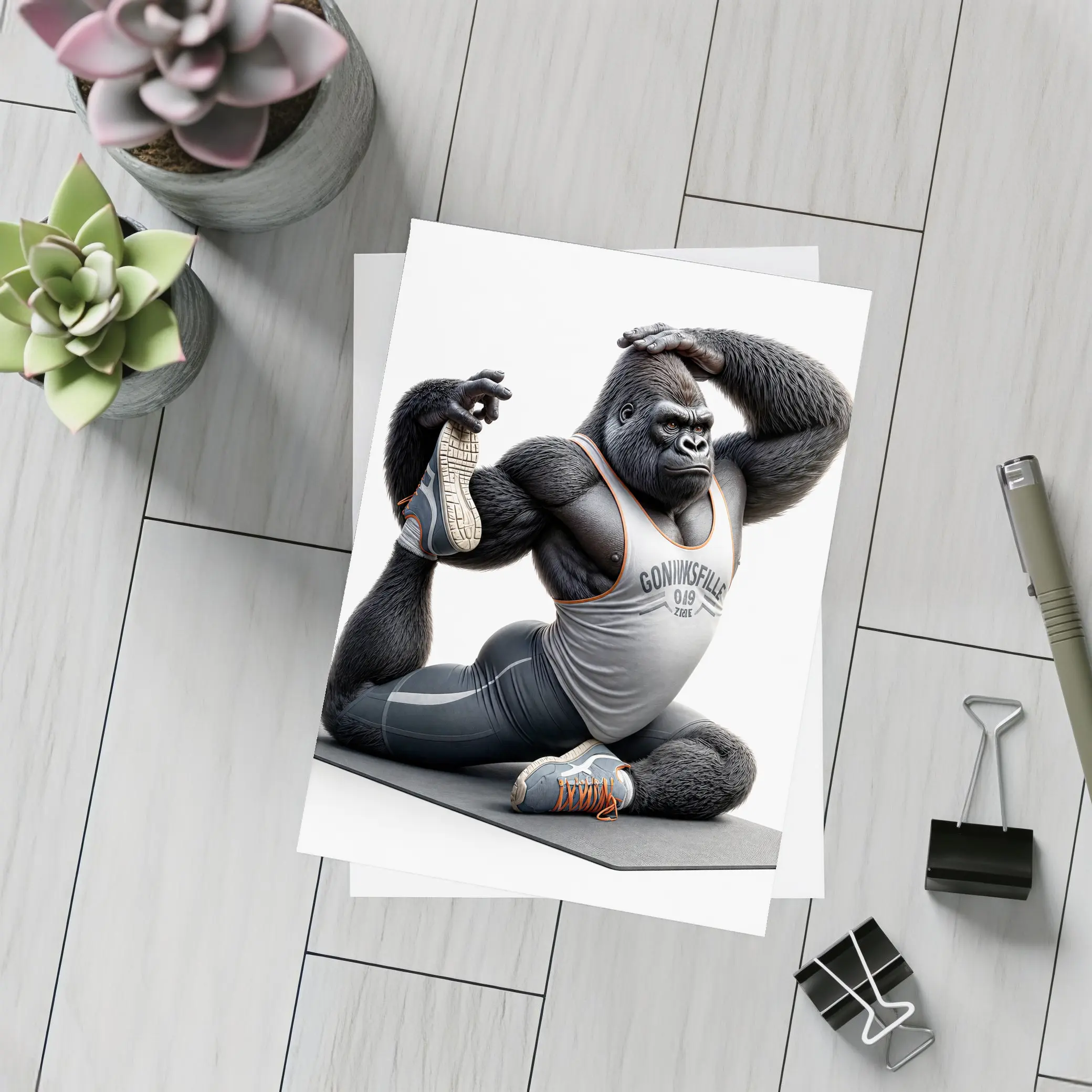 Gorilla Doing Yoga Stretch Fitness Art – Postcards