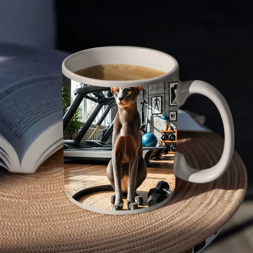 Oriental Shorthair Cat in Home Gym – Mugs