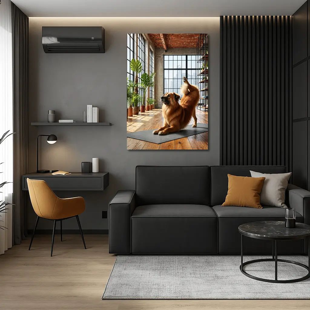 Leonberger Dog Doing Yoga Loft Studio – Wall Art