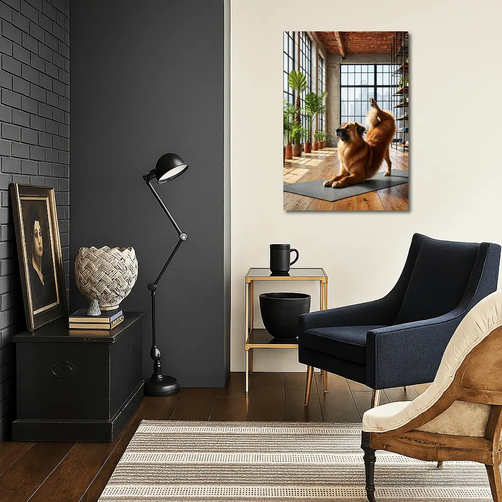Leonberger Dog Doing Yoga Loft Studio – Wall Art