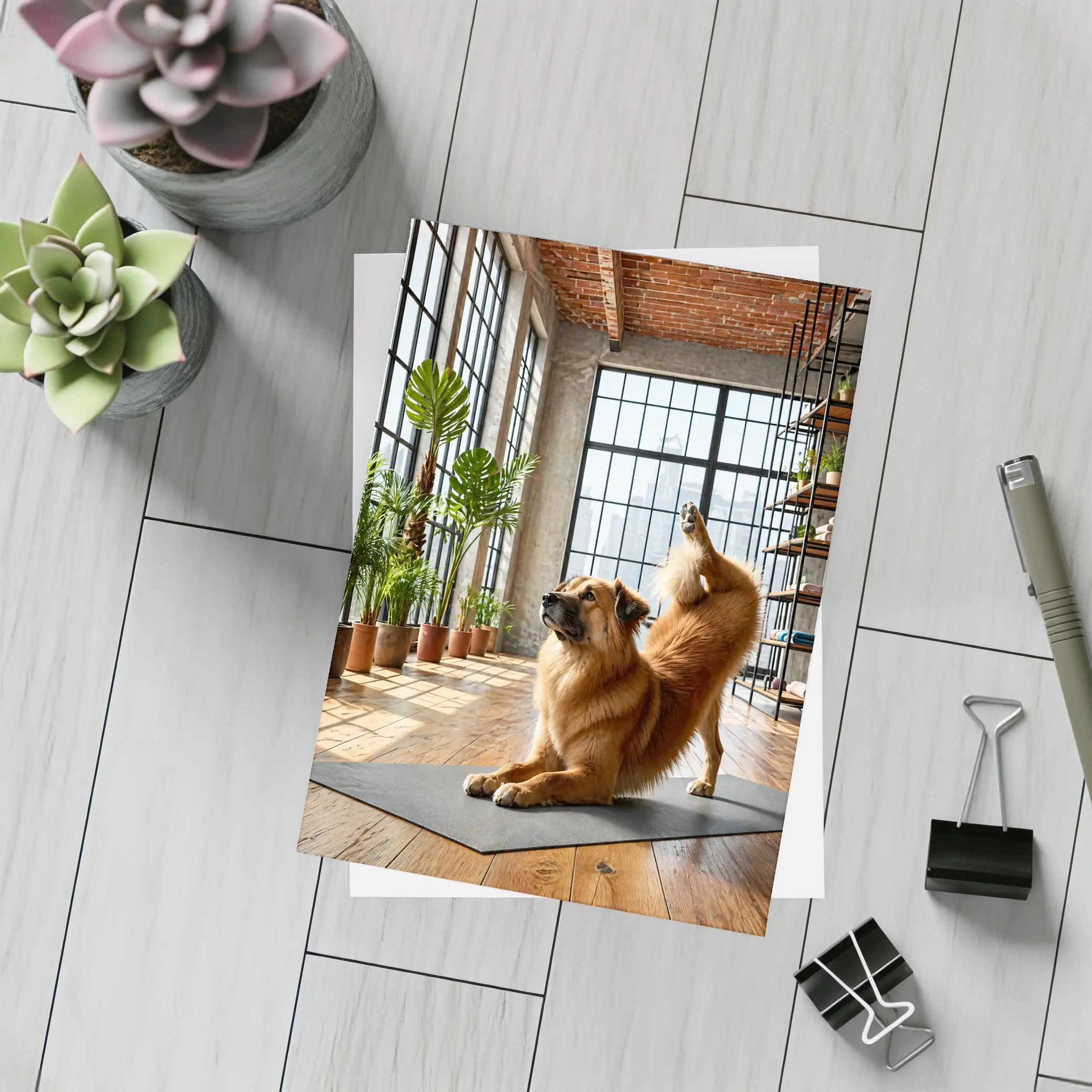 Leonberger Dog Doing Yoga Loft Studio – Postcards