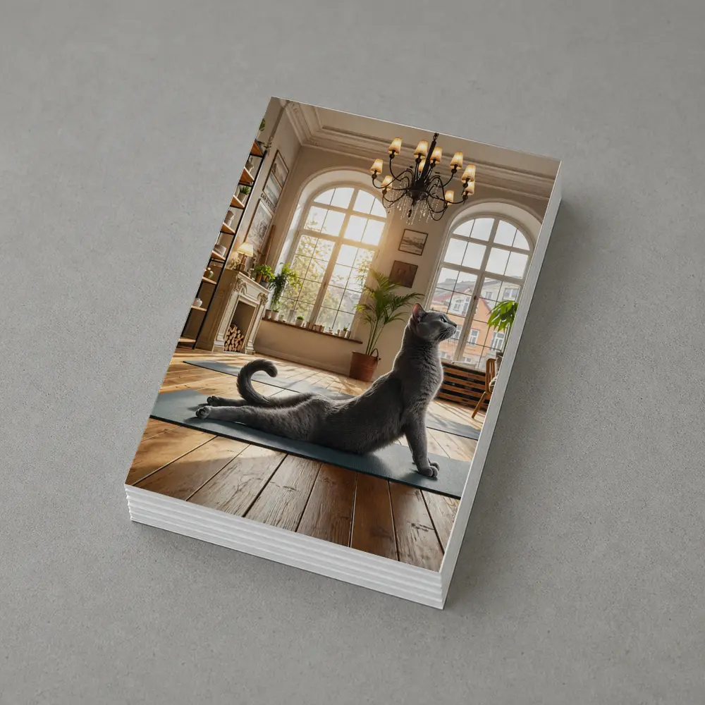 Russian Blue Cat Doing Yoga Bright Interior – Postcards
