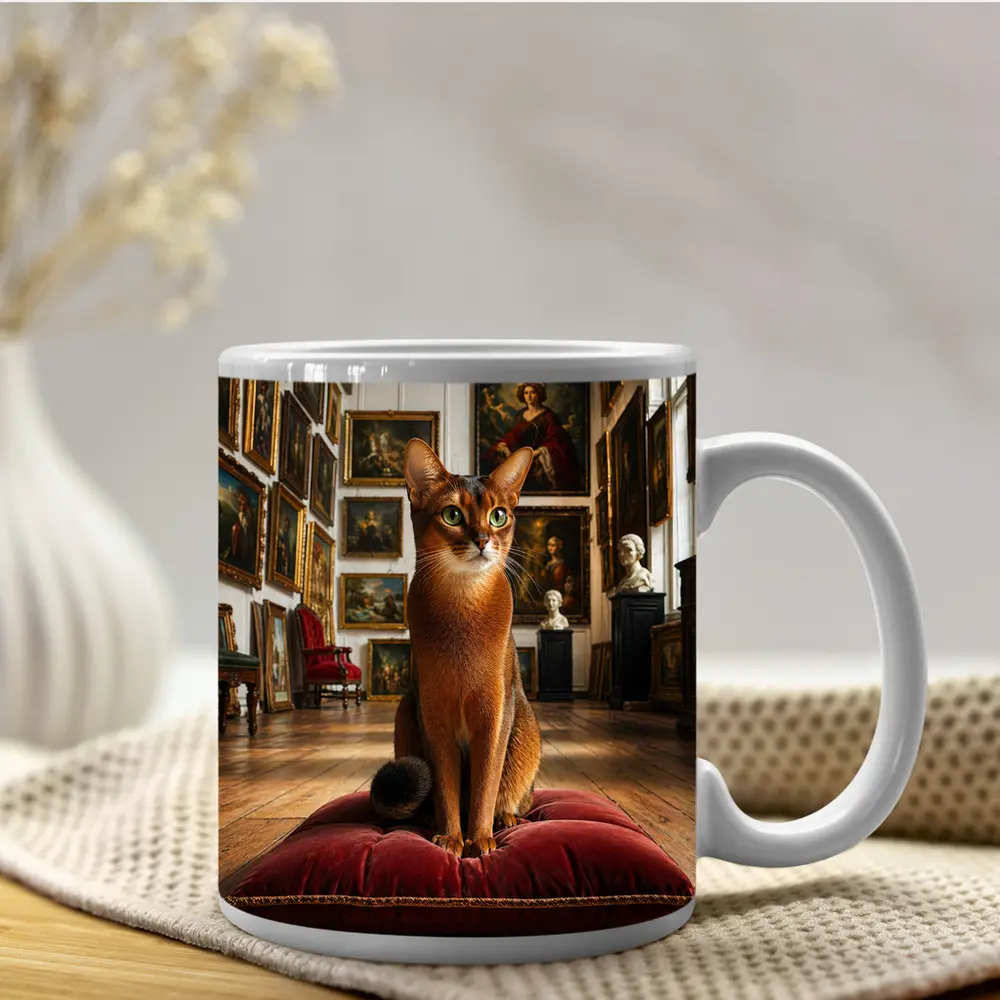 Abyssinian Cat Sitting in Classic Art Gallery – Mugs
