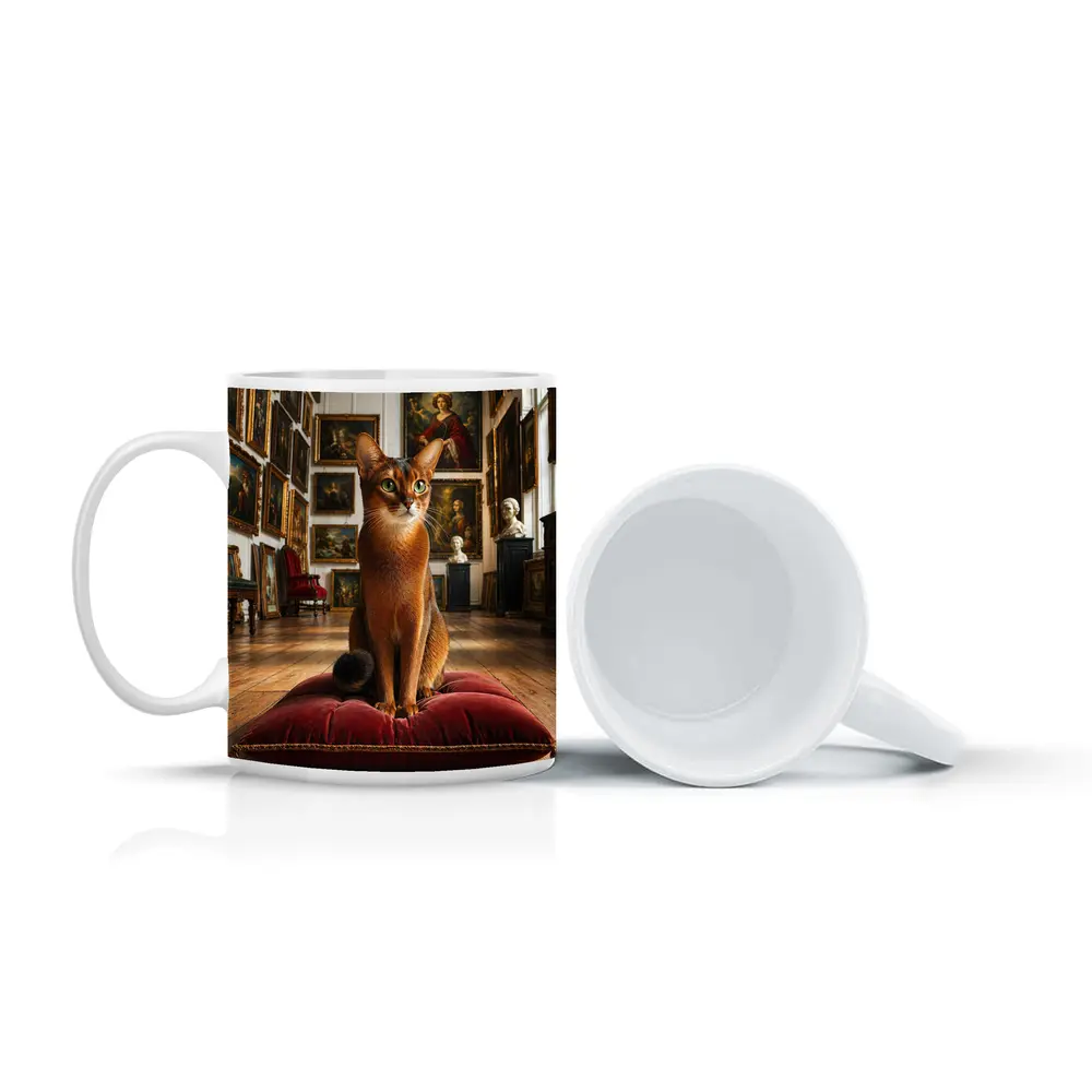 Abyssinian Cat Sitting in Classic Art Gallery – Mugs