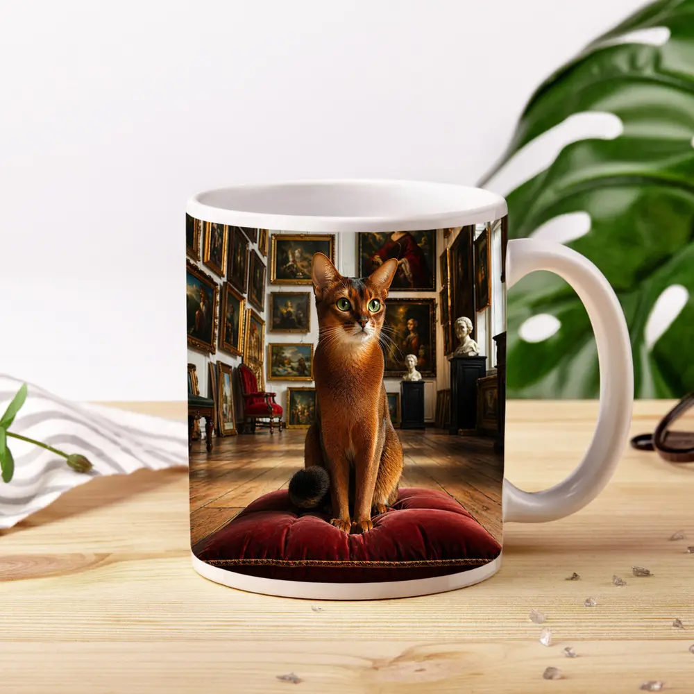 Abyssinian Cat Sitting in Classic Art Gallery – Mugs