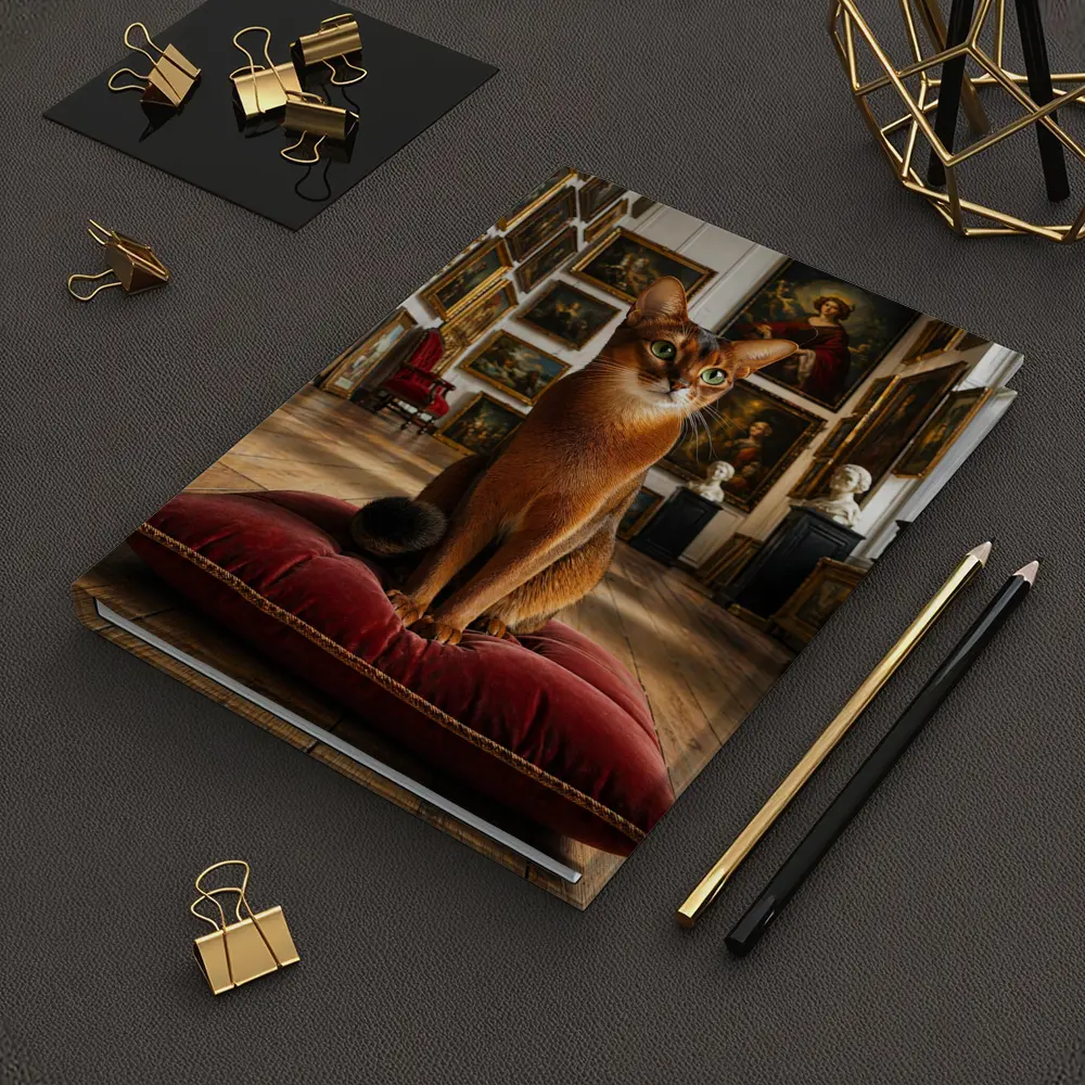 Abyssinian Cat Sitting in Classic Art Gallery – Notebooks