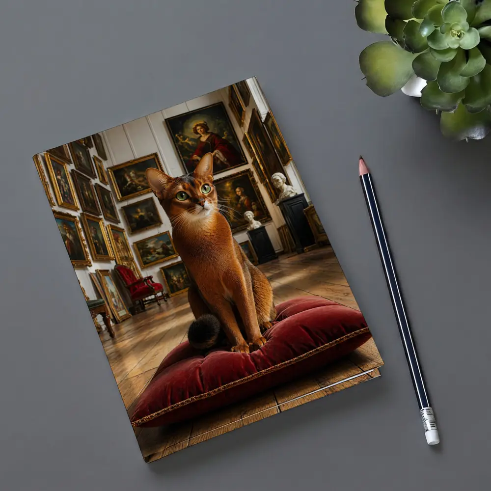 Abyssinian Cat Sitting in Classic Art Gallery – Notebooks