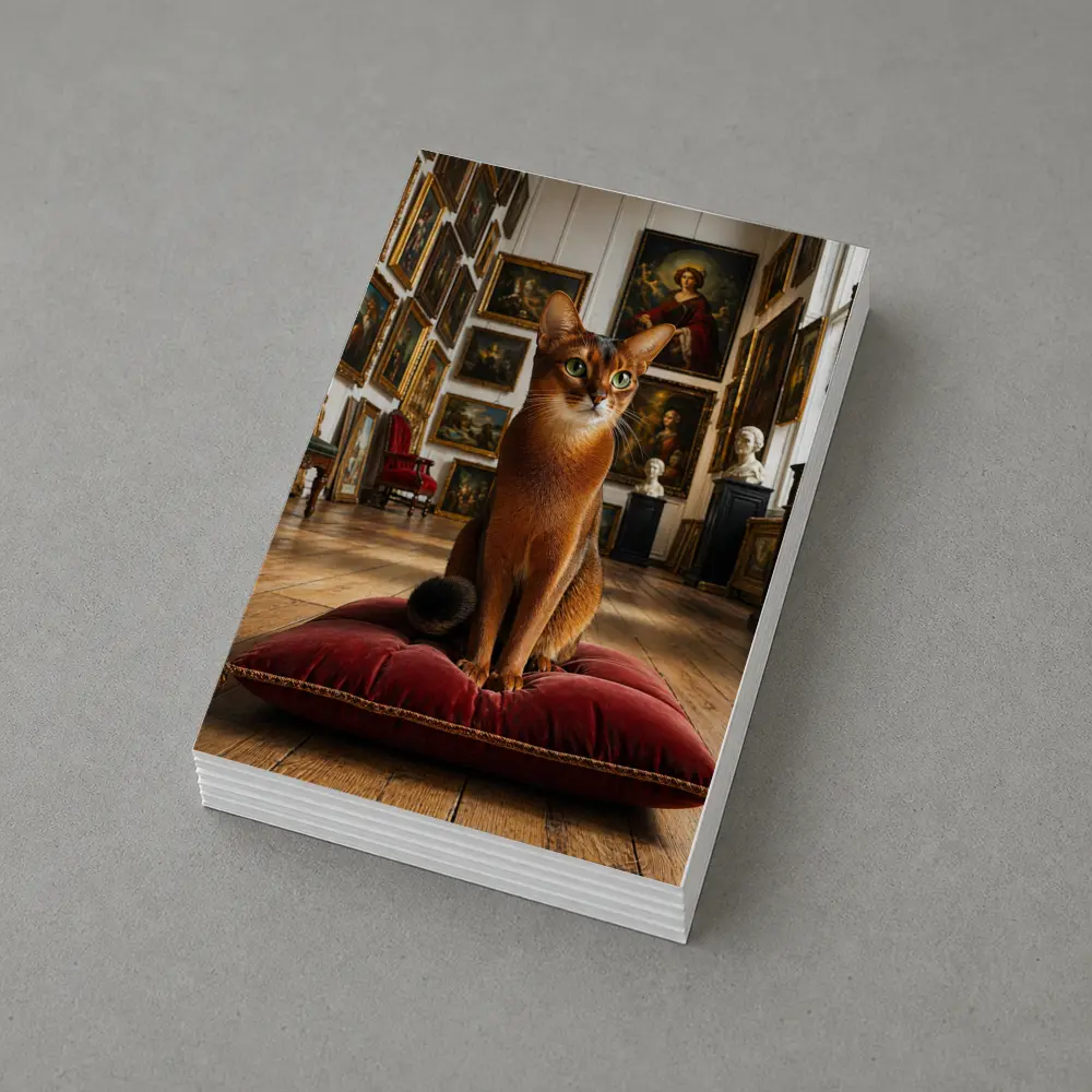 Abyssinian Cat Sitting in Classic Art Gallery – Postcards