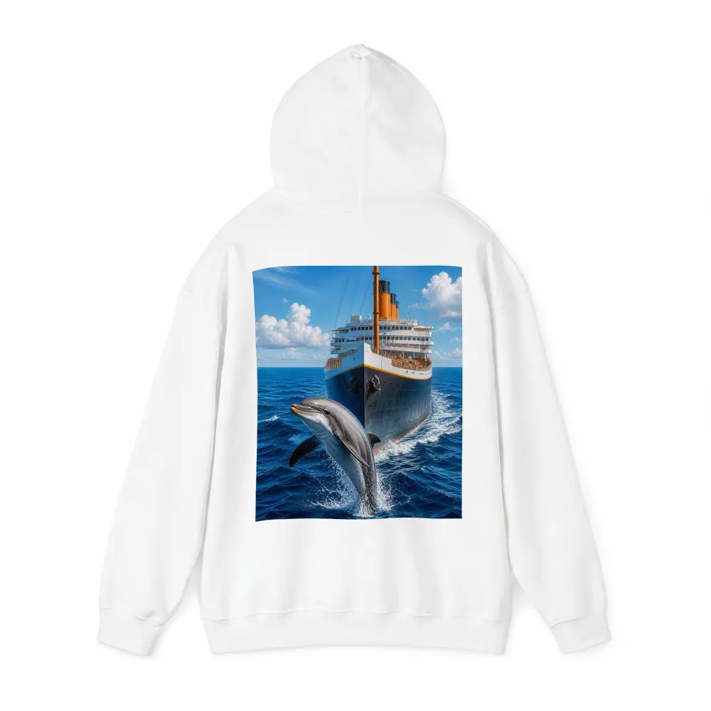 Dolphin Leaping Beside Classic Ocean Liner – Hoodies