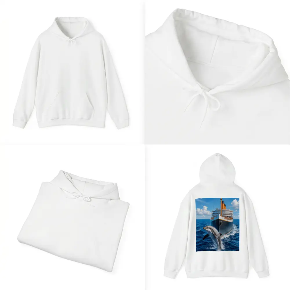 Dolphin Leaping Beside Classic Ocean Liner – Hoodies