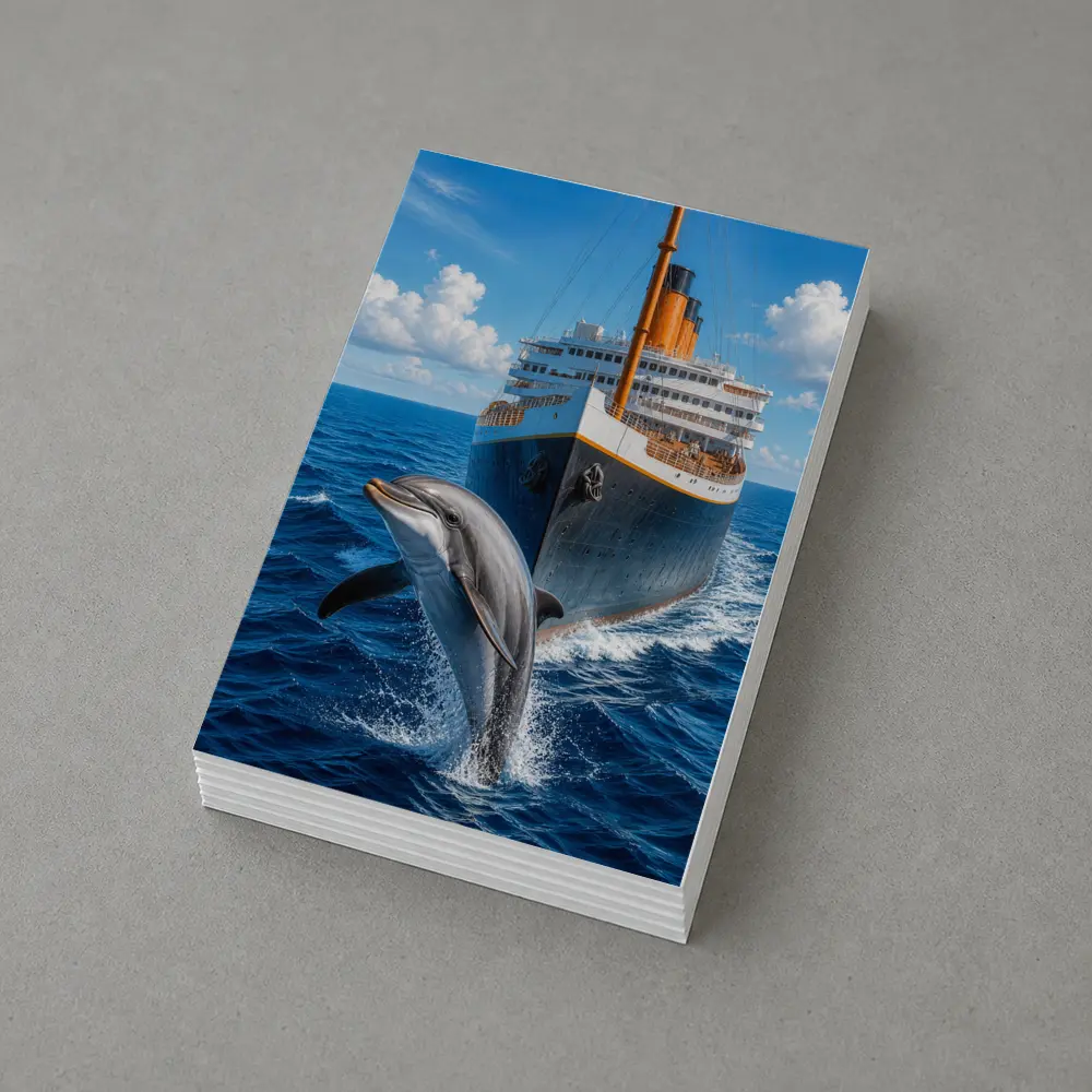 Dolphin Leaping Beside Classic Ocean Liner – Postcards