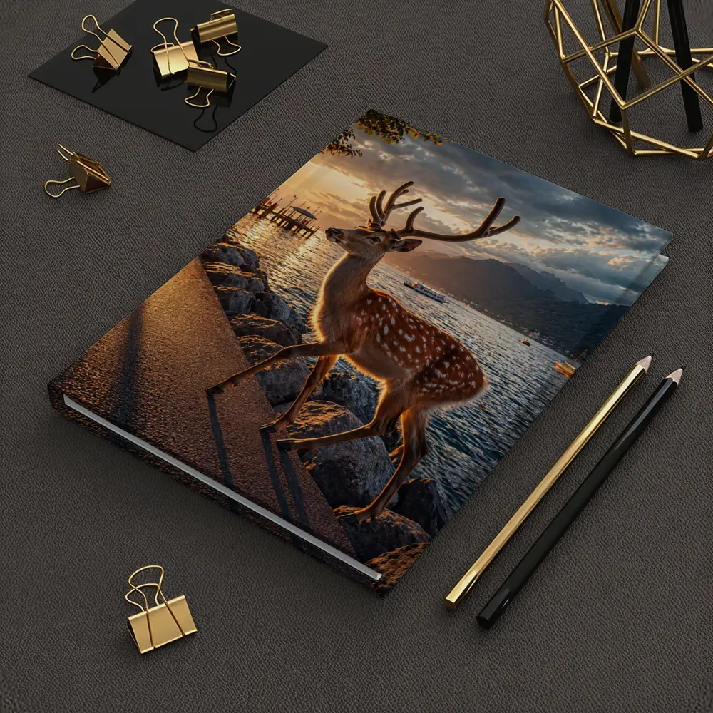 Spotted Deer Stag by Sunset Lake Shore – Notebooks