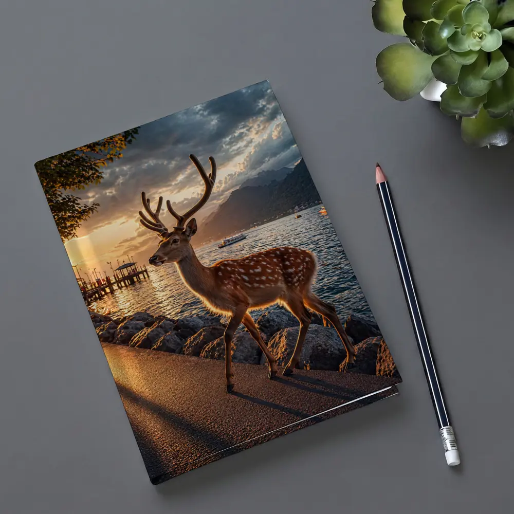 Spotted Deer Stag by Sunset Lake Shore – Notebooks