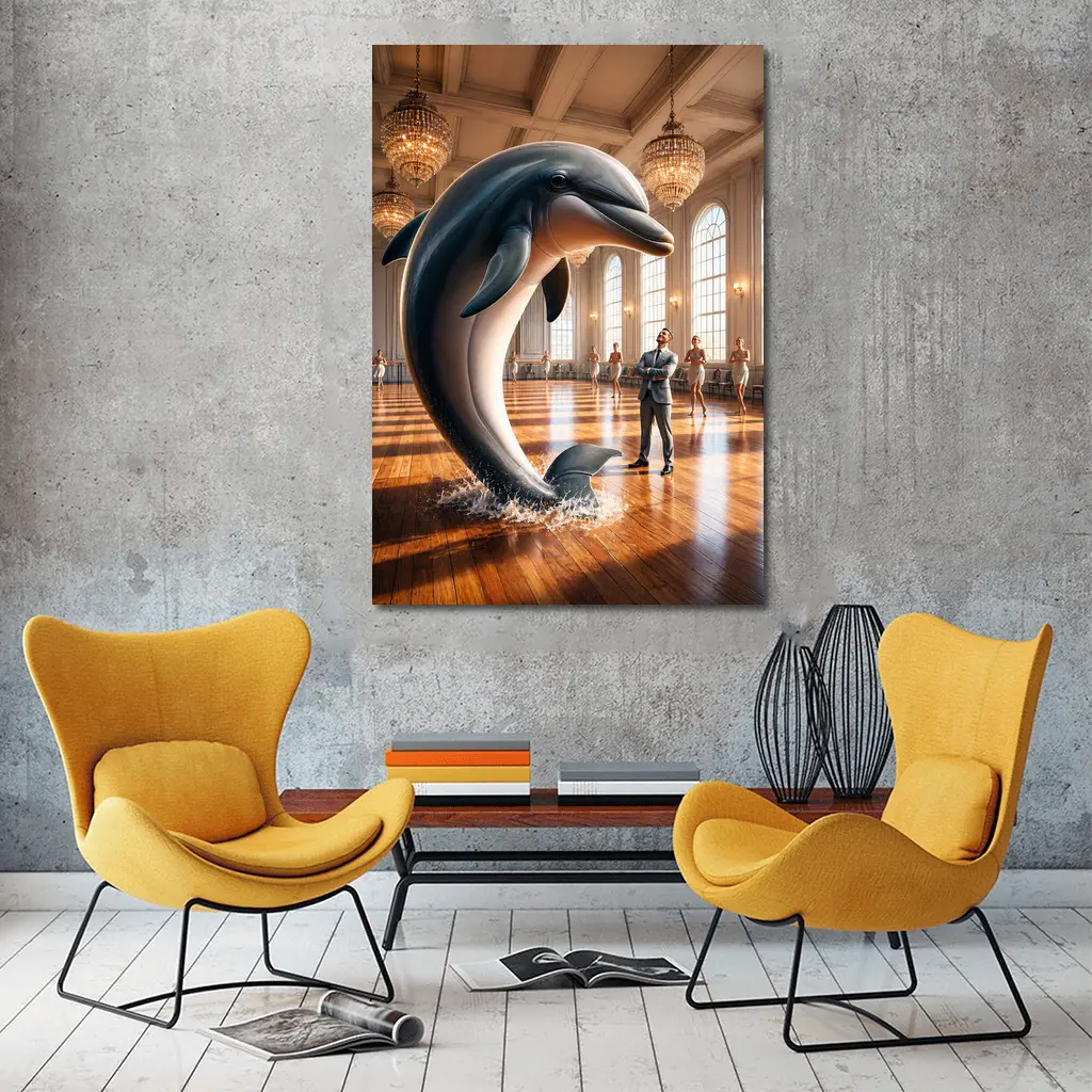 Dolphin Leaping In Grand Ballroom Dance Hall – Wall Art