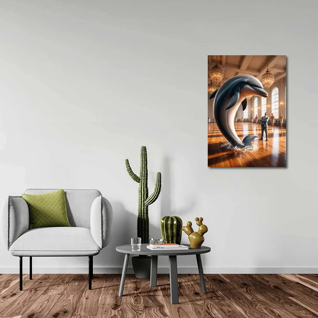 Dolphin Leaping In Grand Ballroom Dance Hall – Wall Art