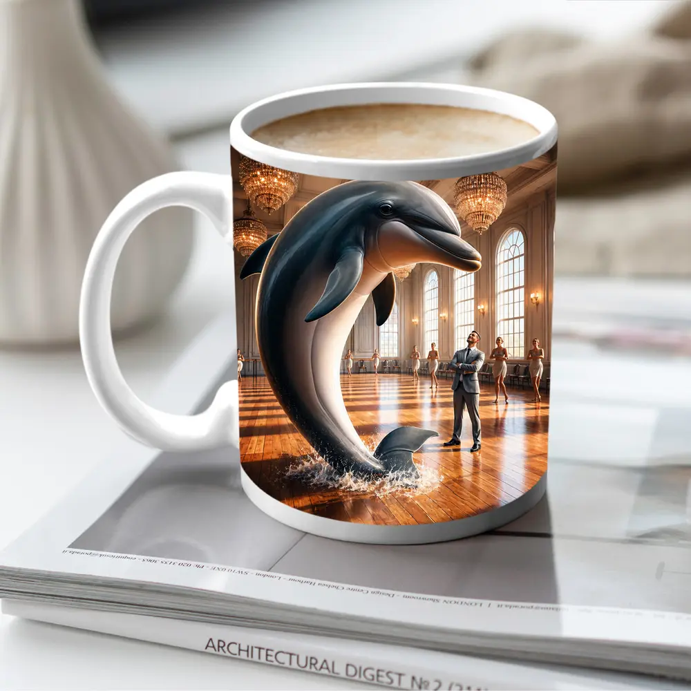 Dolphin Leaping In Grand Ballroom Dance Hall – Mugs