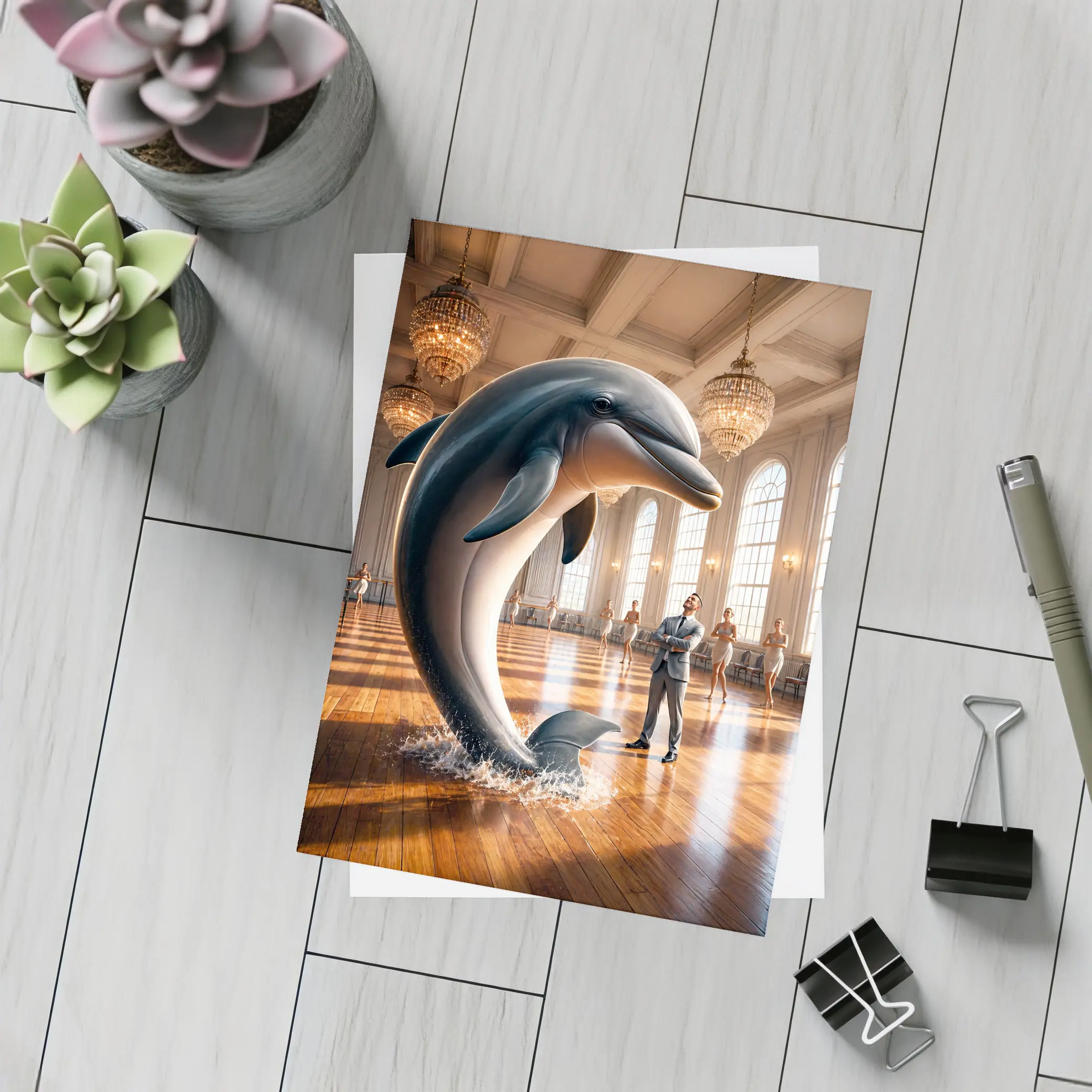 Dolphin Leaping In Grand Ballroom Dance Hall – Postcards