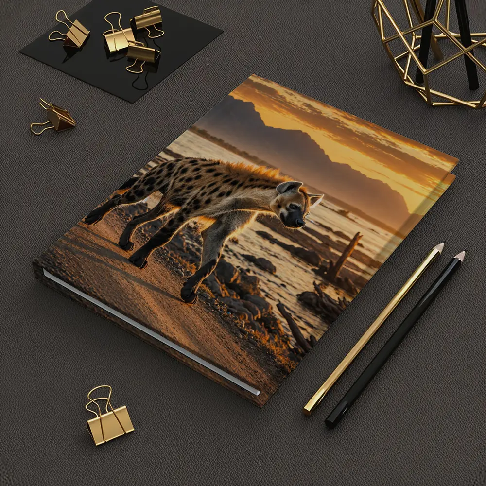 Spotted Hyena Walking At Golden Sunset – Notebooks
