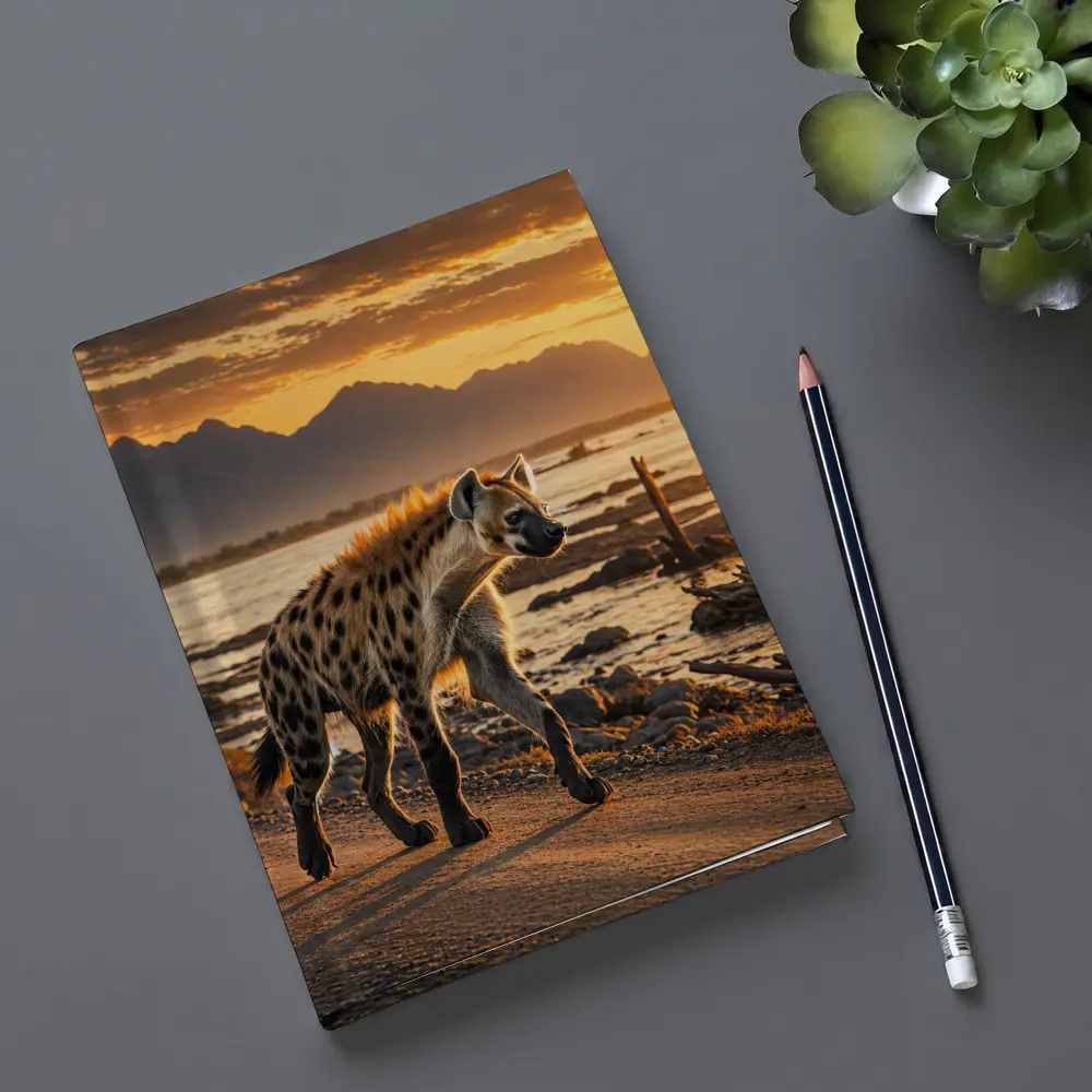 Spotted Hyena Walking At Golden Sunset – Notebooks