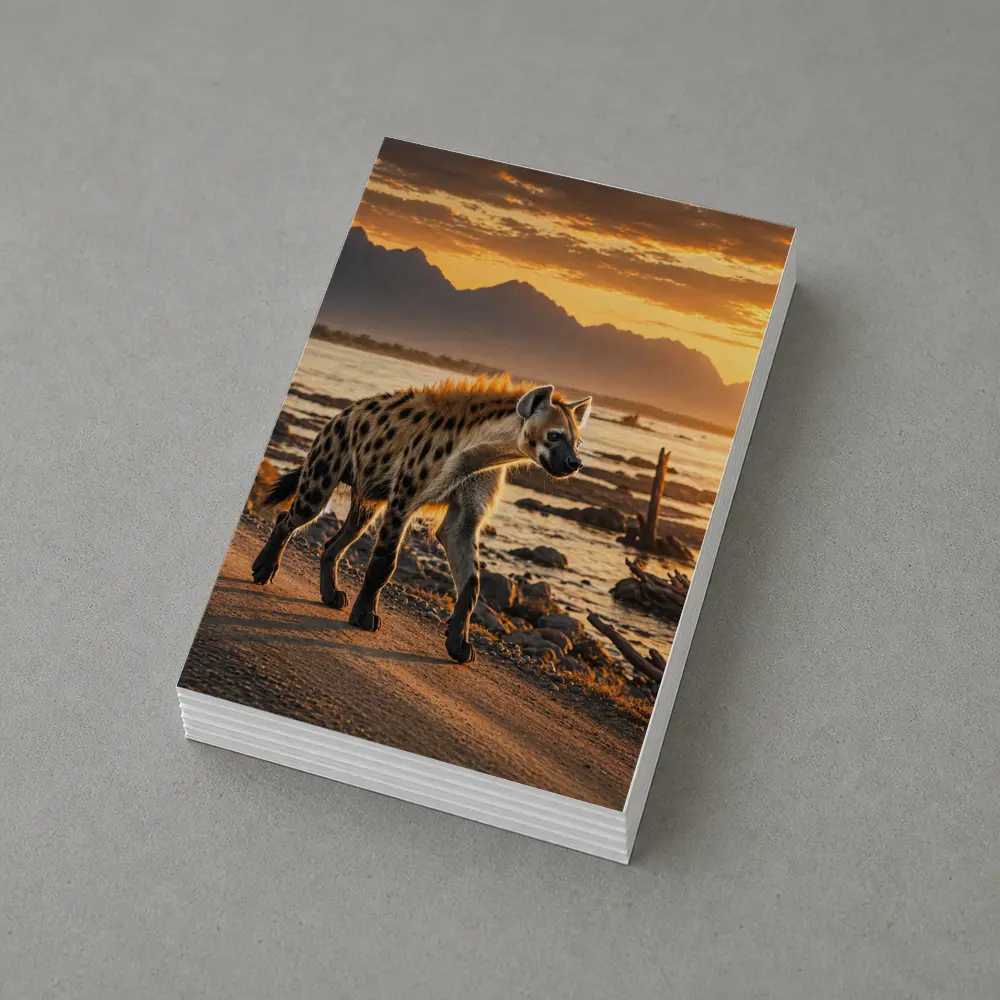 Spotted Hyena Walking At Golden Sunset – Postcards